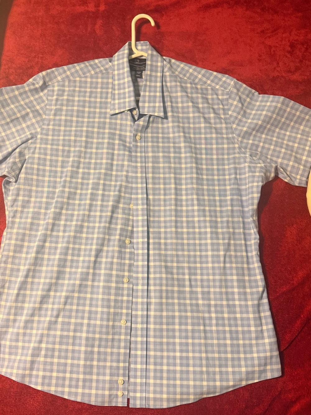 buttons Blue and White Plaid Short-Sleeve Dress Shirt
